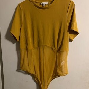Love J Mustard Ribbed Short Sleeve Bodysuit